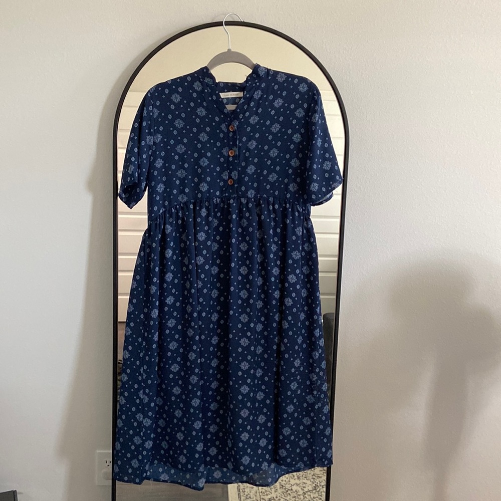 Navy Print Dress - Nursing Friendly